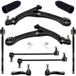 TUCAREST 10Pcs Suspension Kit Fit For 2005 2006 2007-2010 Sc-ion tC, Front Lower Control Arm w/Ball Joint + Outer Inner Tie Rod + Sway Bar + Boots [# MS86126 MS86127 K623913 K80230 EV800096 ES3655]