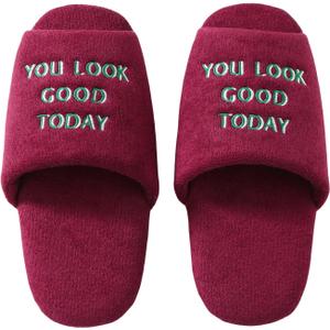 Women's Silent Indoor Slippers  Lightweight Terry Cloth Slides with Memory Foam, Open Toe, Soft Sole (No Rubber), Foldable Travel House Shoes for Home or Hotel Use (7-8, Burgundy Red)