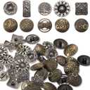 Syhood 80 Pcs Metal Buttons Mixed Vintage Style Buttons Antique Silver and Bronze Color Flower Round Button for Crafts Sewing DIY Decorations
