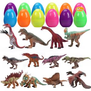 CUTE STONE 12 Pack Filled Easter Eggs with Dinosaurs, Easter Basket Stuffers Easter Party Favors for Kids