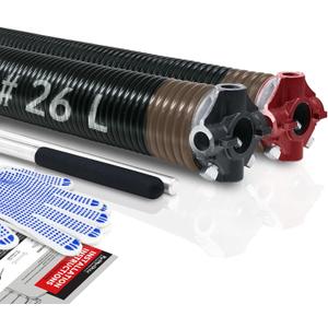 Pair of 2" Garage Door Torsion Springs Set with Non-Slip Winding Bars & Gloves, High Quality Precision Electrophoresis Black Coated, for Replacement & Installation, MIN 16,000 Cycles (0.234x2''x26'')