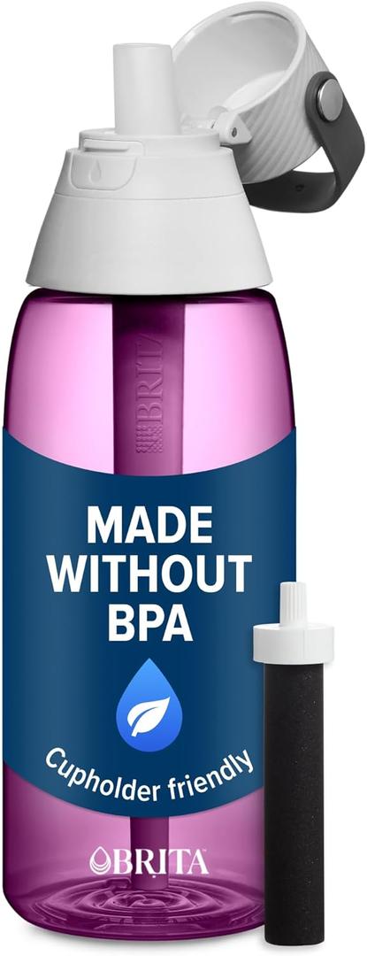 Brita Hard-Sided Plastic Premium Filtering Water Bottle, BPA-Free, Reusable, Replaces 300 Plastic Water Bottles, Filter Lasts 2 Months or 40 Gallons, Includes 1 Filter, Orchid - 36 oz.