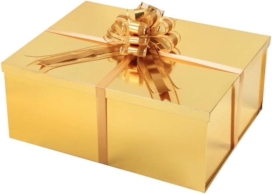 UoeRing Gold Extra Large Gift Box 2Pcs 22x17x9 inch, luxury Gift Box with Lid for Presents Birthday Christmas Valentine's Day (Includes Pull Bows,Card,Envelope,Filler)