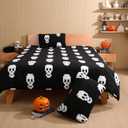 Halloween Comforter Cover Set Queen Size 3D Jacquard Design Halloween Bedding Set Velvet Microfiber Duvet Cover with 2 Pillowcases Lightweight Warm for All Seasons(Black,White,Skull)