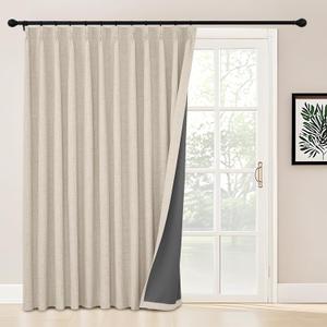 StangH Full Blackout Linen Curtains 84 inches Long, Extra Wide Pinch Pleated Living Room Darkening Drape Neutral Boho Energy Saving Sliding Door for Home Office, W72 x L84, 1 Panel