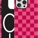 Jusy Compatible with MagSafe Checkerboard Phone Case for iPhone 13 Pro, Cute Aesthetic Checkered Magnetic Soft TPU & Hard PC Protective Phone Cover for Women GirlsMatte - Hot Pink