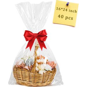 40pcs Cellophane Bags 16x24 Clear Cellophane Wrap for Gift Baskets Large Clear Party Favors Treat Plastic Gift Packaging for Cookie Candy Goodie