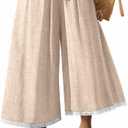 TARSE Women's Linen Capri Pants Wide Leg Flowy Culottes Summer Casual Lightweight Elastic Waist Drawstring with Pockets XL