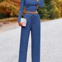 PRETTYGARDEN Women's 2 Piece Sets 2026 Fall Long Sleeve Crop Tops Wide Leg Pants Matching Outfit Tracksuits Spring Clothes, Size XL
