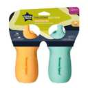 Tommee Tippee Insulated 9oz Sporty Spout Toddler Water Bottle, No Spill, Sippy Cups for Toddlers 1-3, Two-Piece Valve Helps Stop Spills, Light Blue & Orange, BPA Free, Pack of 2