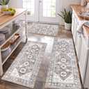 HEBE Boho Kitchen Rug Sets 3 Piece with Runner Non Slip Kitchen Rugs and Mats Washable Kitchen Mats for Floor Thick Kitchen Floor Mat Carpet Runner Rugs for Hallway Laundry Holiday Decor (20"x32"+20"x48"+20"x59", Taupe Brown)