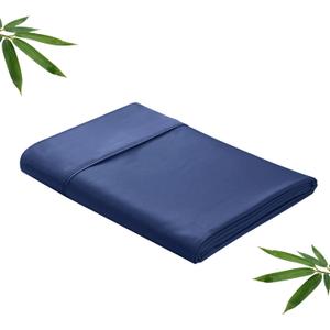 Bamboo Viscose Flat Sheets Only, Sateen Weave Queen Size Flat Sheet Only, Luxury Soft Cooling for Hot Sleepers, Silky Breathable (NavyBlue, King)