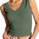 Imily Bela Womens Ribbed Tank Tops Summer Slim Fit V Neck Tops Casual Basic Knit Sleeveless Shirts (Green, XXL)