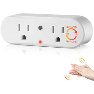 Saillong Clapping Light Control Switch,110V Wireless Wall Outlet with 2 Output Sockets,Turn Electrical On/Off with Clapping Sound Sensor, Clap Light Control for Bedroom Appliance(White,1 Pcs)