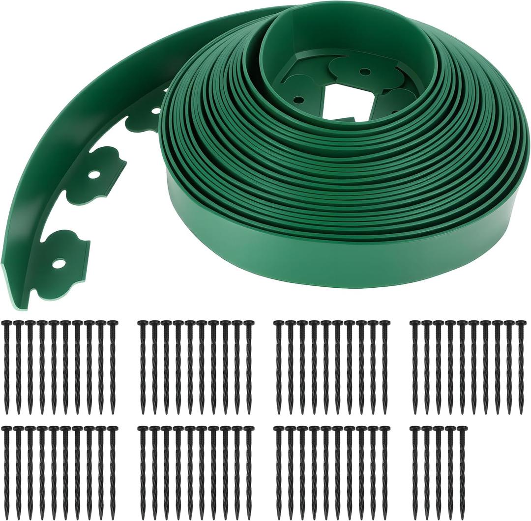 MCleanPin Garden Edging Border,50FT 2 Inch Tall Landscape Edging with 75 Spikes for Lawn Yard Flower Bed Paver Pathway Green