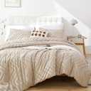 Yirddeo Taupe Comforter King Size 3Pcs, Boho Comforter Set King Taupe Farmhouse Bedding Sets Queen, Vertical Tufted Comforter, Lightweight Neutral Boho Bed Set (1 Comforter, 2 Pillowcases)