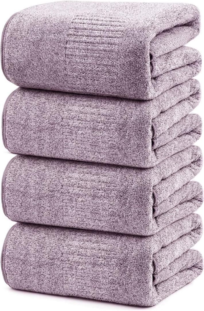 Bath Towels 4 Pack Large Bathroom Bamboo Viscose Towels 35 x 63 Plush Soft Bath Towel for Shower Extra Absorbent Jumbo Bath Sheet - Multipurpose Use as Sports, Travel, Fitness, Yoga (Purple)