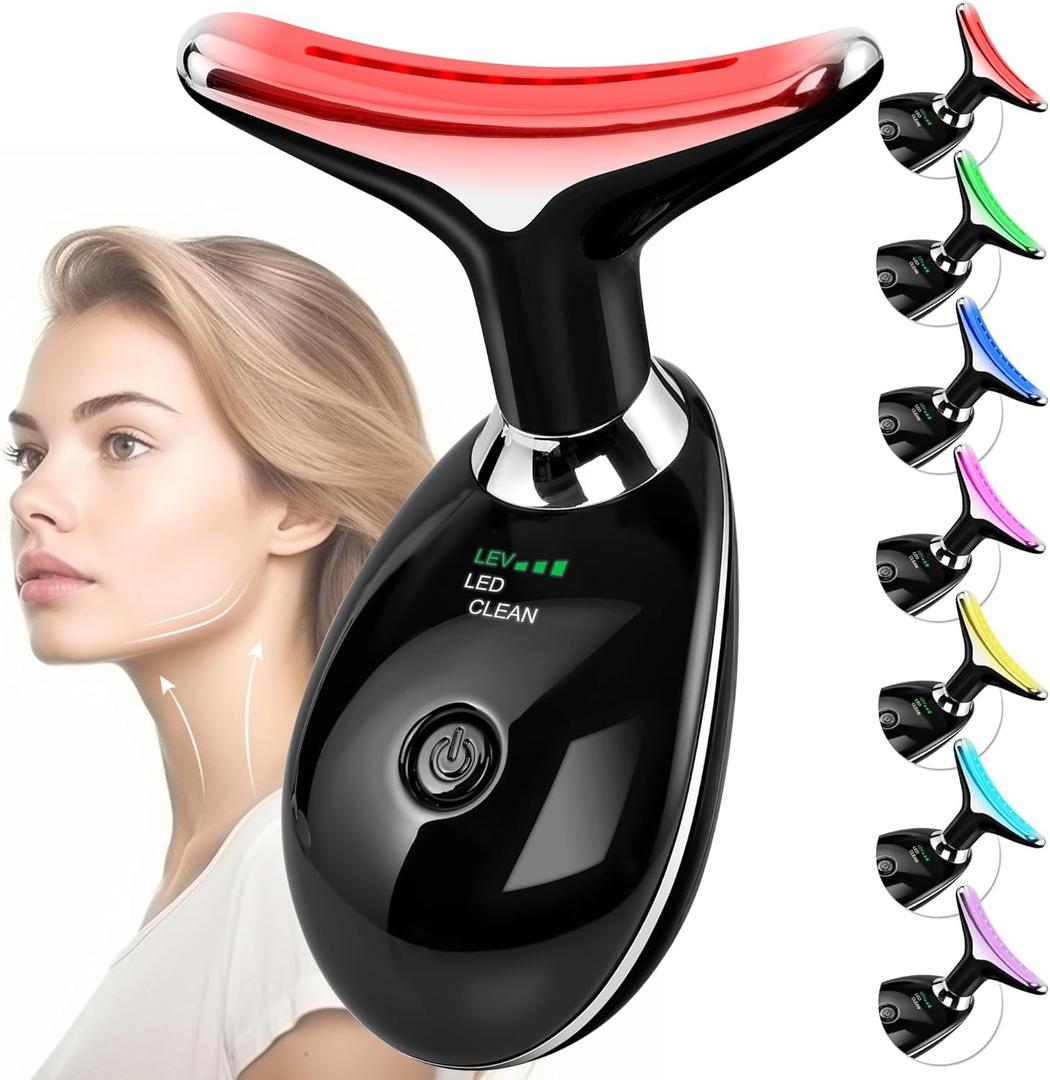 Red-Light-Therapy-for-Face and Neck with 7 Color, Facial Massager for Face and Neck, Face  culpting Wand (Black)