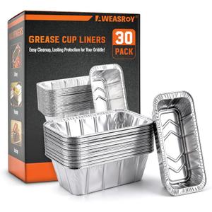 2 x AWEASROY Grease Cup Liners Compatible with Blackstone Griddle - Griddle Accessories, Disposable Grill Tray, Aluminum Foil Drip Pan Grease Catcher Cup Liner for 17, 22, 28, 36 Inch (30 Pack)