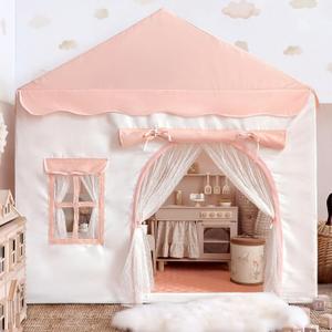 Kids Play Tent with Double Door Children's Playhouse Tents Pink- Portable Fantasy Adventure Castle for Girls, Kids Tent with Mat, House Toys for Girl Birthday, Christmas House Gift
