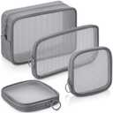 Weewooday 4 Pcs Mesh Makeup Bag Mesh Cosmetic Bag Travel Toiletry Pouch with Zipper Mini Makeup Cosmetic Purse for Daily Accessory(Variety Pack,Gray)