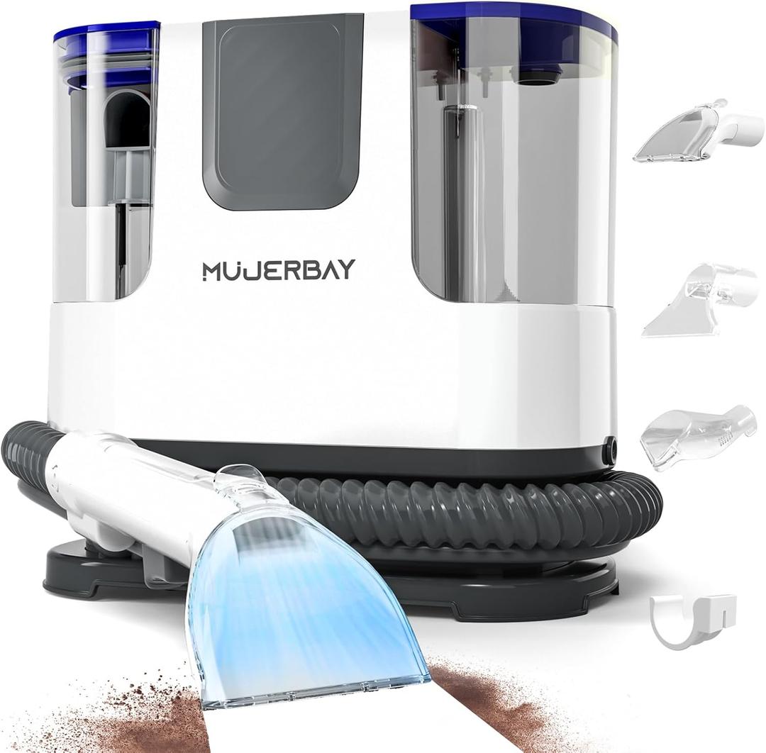 Upholstery Carpet Cleaner, MUJERBAY 12Kpa Portable Spot and Stain Cleaner, Easy Move with Universal Wheels & Handle, 1.18-inch Deep Cleaning Machine for Couch, Stairs, Car and Pet Messes.Blue