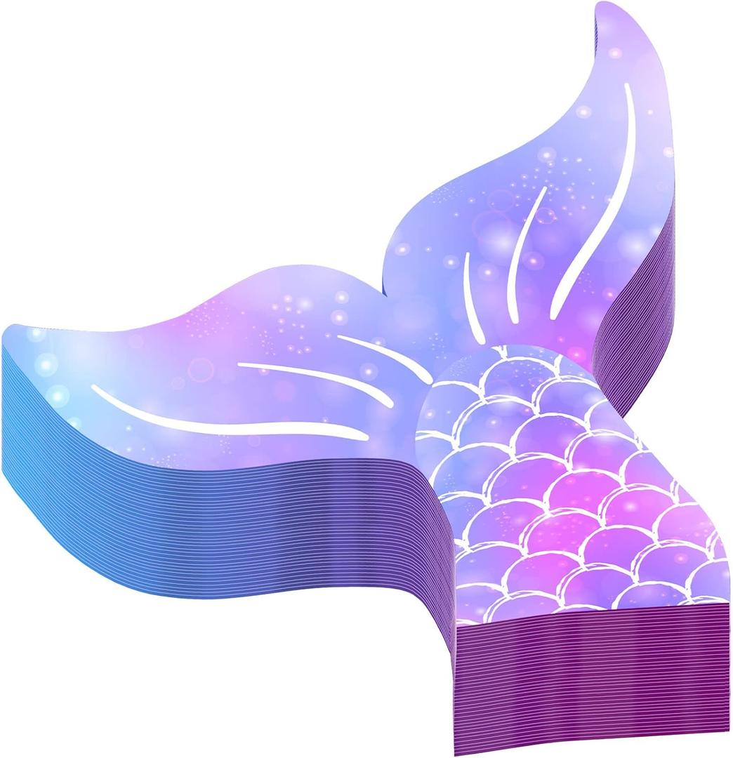 100 Pieces Mermaid Party Napkins Mermaid Tail Paper Napkins 5 x 5 Inches Disposable Plates Decorations Under The Sea Funny Supplies for Birthday Party Decor