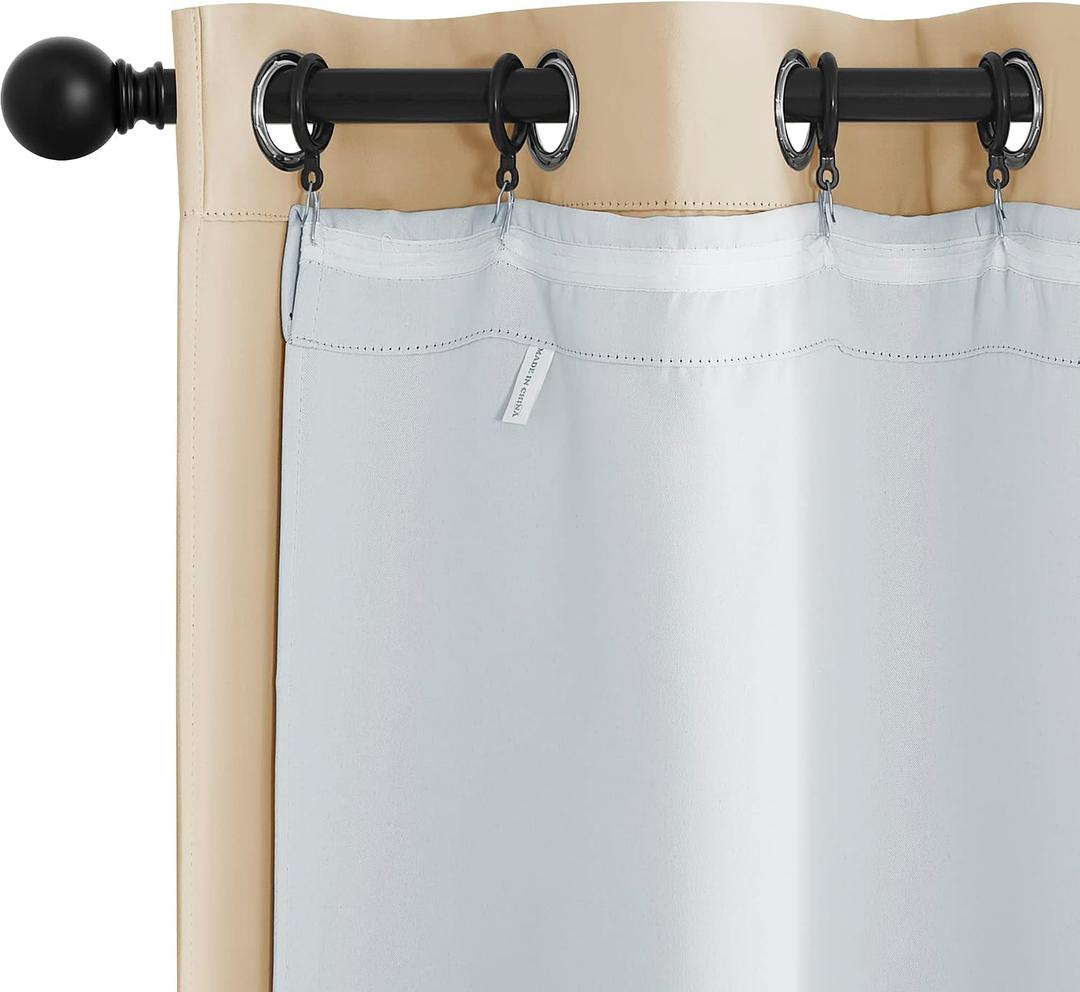 NICETOWN White Curtain Liner Panels - Black Out Drapes Liners for 45 inch Long Curtains, Thermal Insulated Curtains Liner for Windows (Set of 2 Panels, Each is 27" x 40", Greyish White)