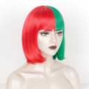 WeKen Red and Green Wig for Women Short Bob Half Green Half Red Wig with Bangs for Women Cosplay Daily Party