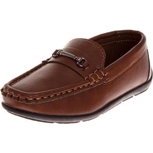 French Toast Kids Oxford Loafer Dress Shoes for Boys - Faux Leather Slipon Boat Shoe - Tan (Size 1 Big Kid)