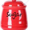 ONTUBE Ceramic Sugar Bowl with Lid and Spoon 12oz (Red)