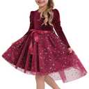 Luckrizyy Girls Velvet Christmas Dress Toddler Tulle Sequin Tutu Dresses Kids Winter Party Holiday Casual Princess Dress 2-7Y Red (Red)