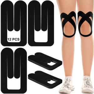 24 Pcs Kinesiology Tape for Knee Pre Cut Knee Tape Breathable Adhesive Sport Tape Waterproof Kinesiology Taping Ankle Gym Fitness Running Tennis Swimming Football (Black)
