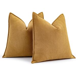 MIULEE Pack of 2 Mustard Yellow Decorative Pillow Covers 20x20 Inch Soft Chenille Luxurious Couch Throw Pillows Farmhouse Cushion Covers with Elegant Design for Sofa Bedroom Living Room Home Decor