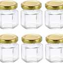 HARFINGTON 4pcs Hexagon Glass Honey Jars 1.5oz Small Mini Honey Jar Container with Gold Lids for Wedding Party Favors Bridal Shower