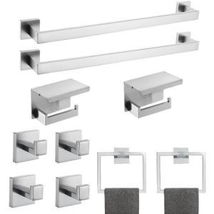 10-Piece Brushed Nickel Bathroom Hardware Set SUS304 Stainless Steel, 223.6" Towel Bars, 2 Towel Rings, 2 Toilet Paper Holders & 4 Towel Hooks Wall Mounted Bathroom Accessories Set