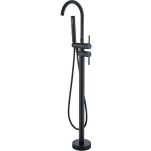 YAGATAP Freestanding Bathtub Faucet Floor Mount Tub Filler Matte Black High Flow Shower Faucets with Handheld Shower Mixer Taps Swivel Spout