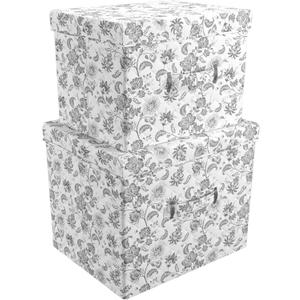 Martha Stewart Essential Collapsible Stackable Decorative Home Storage Organization With Lidded Tops, Set of 2 Nesting Boxes with Lids, Bedford Floral