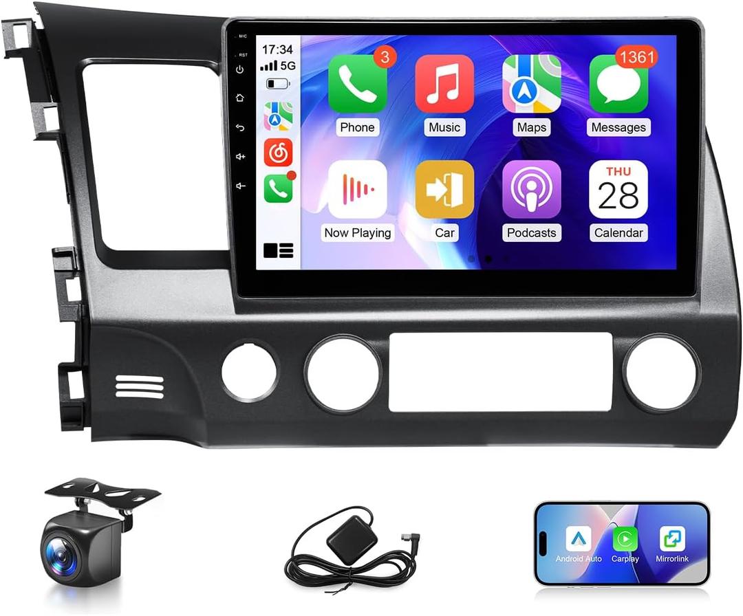 VQU Car Stereo for Honda Civic 2006 to 2011 Apple Carplay Android Car Radio for Honda Civic Support Wireless Android Auto 5G WiFi GPS Navigation FM RDS EQ DSP Audio Receiver SWC AHD Camera (10IN,8-Core,2GB+64GB)
