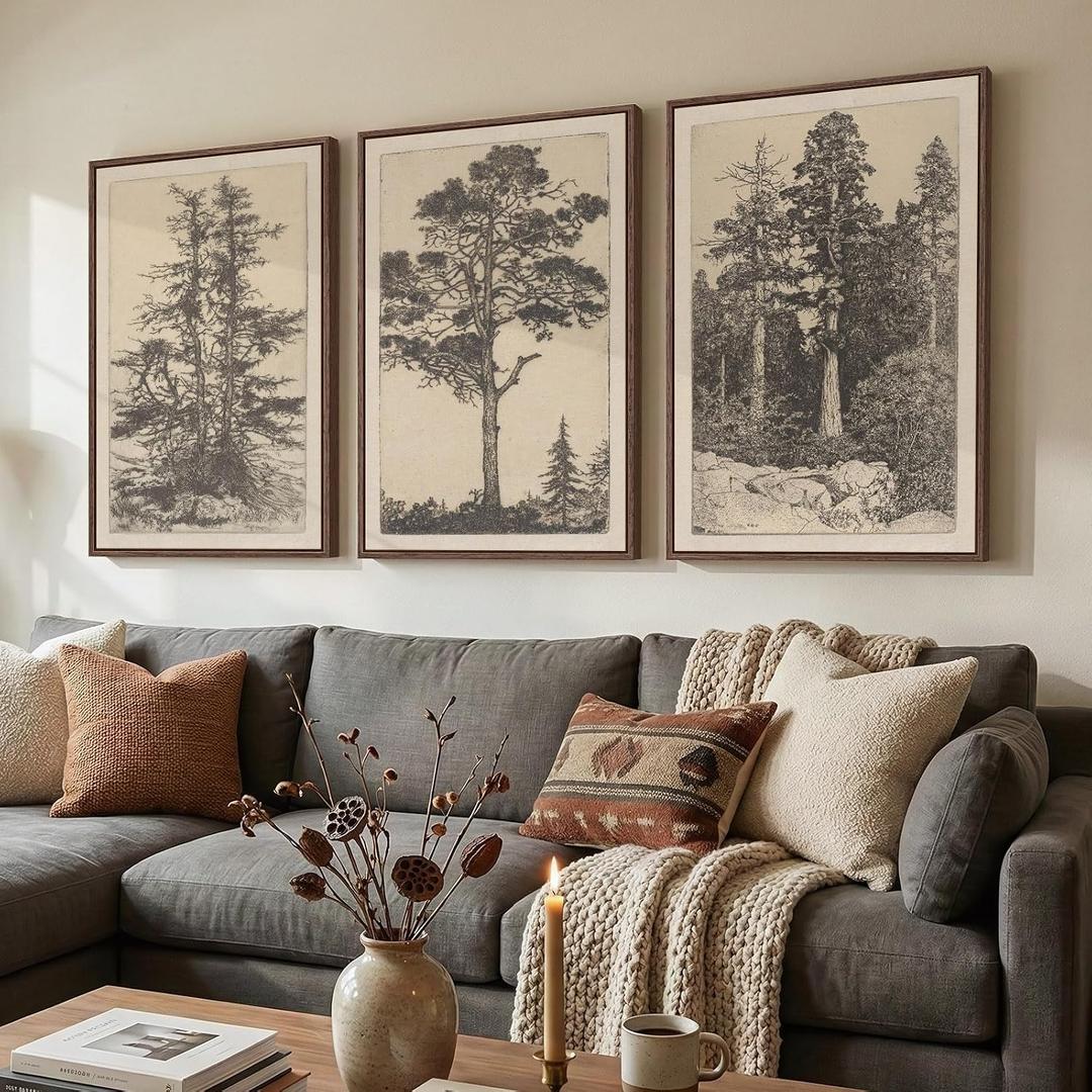 Framed Large Neutral Vintage Landscape Wall Art for Living Room, 24x36 In
3 Piece Wabi Sabi Tree Canvas Artwork, Classic Antique Sketch Forest Prints, Retro Botanical Rustic Painting for Bedroom