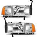 ELH Headlight Assembly Fit For 1994-2001 1994 1995 1996 1997 1998 1999 2000 2001 Dodge Ram 1500 94-01 1994-2001 Dodge Ram 1500/1994-2002 94-02 Dodge Ram Pickup 2500 3500 Headlights Chrome Housing