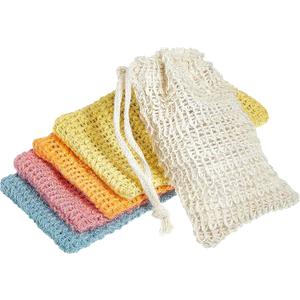 BBTO 5 Pieces Soap Saver Bag Cotton Linen Exfoliating Soap Pouch for Foaming and Drying, Shower, Scrubber(9 x 14 cm,White, Pink, Blue, Yellow, Orange)