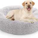 NOYAL Calming Dog Bed Donut Anti Anxiety Fluffy Dog Bed for Small Medium Dog and Cat (Large 27.5'', Light gray)