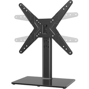 Hemudu Universal Swivel TV Stand/Base Table Top TV Stand for 21 to 50 inch TVs with 90 Degree Swivel, 4 Level Height Adjustable, Heavy Duty Tempered Glass Base, Holds up to 99lbs, HT02B-002