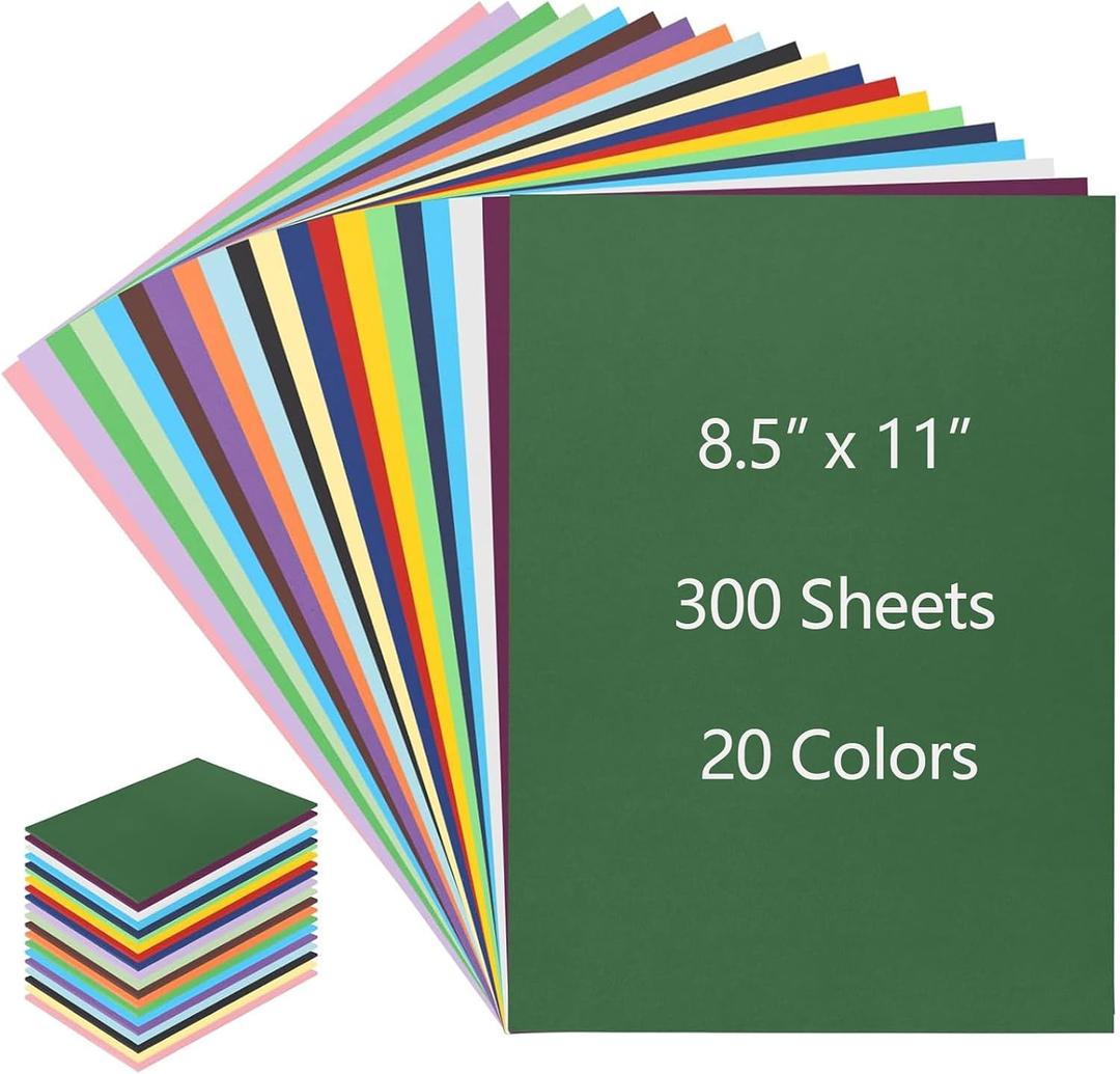300 Sheets A4 Colored Cardstock Bulk, 8.5 x 1120 Assorted Colors Construction Paper, 230 GSM Thick Multi Color Card Stock for Scrapbooking, DIY Crafts, Card Making, Cutting Projects