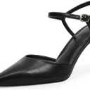 Womens Closed Toe Heels Pointed Toe Stiletto Pumps with Ankle Strap Slingback Dressy Shoes for Wedding Party Prom (9, Black)