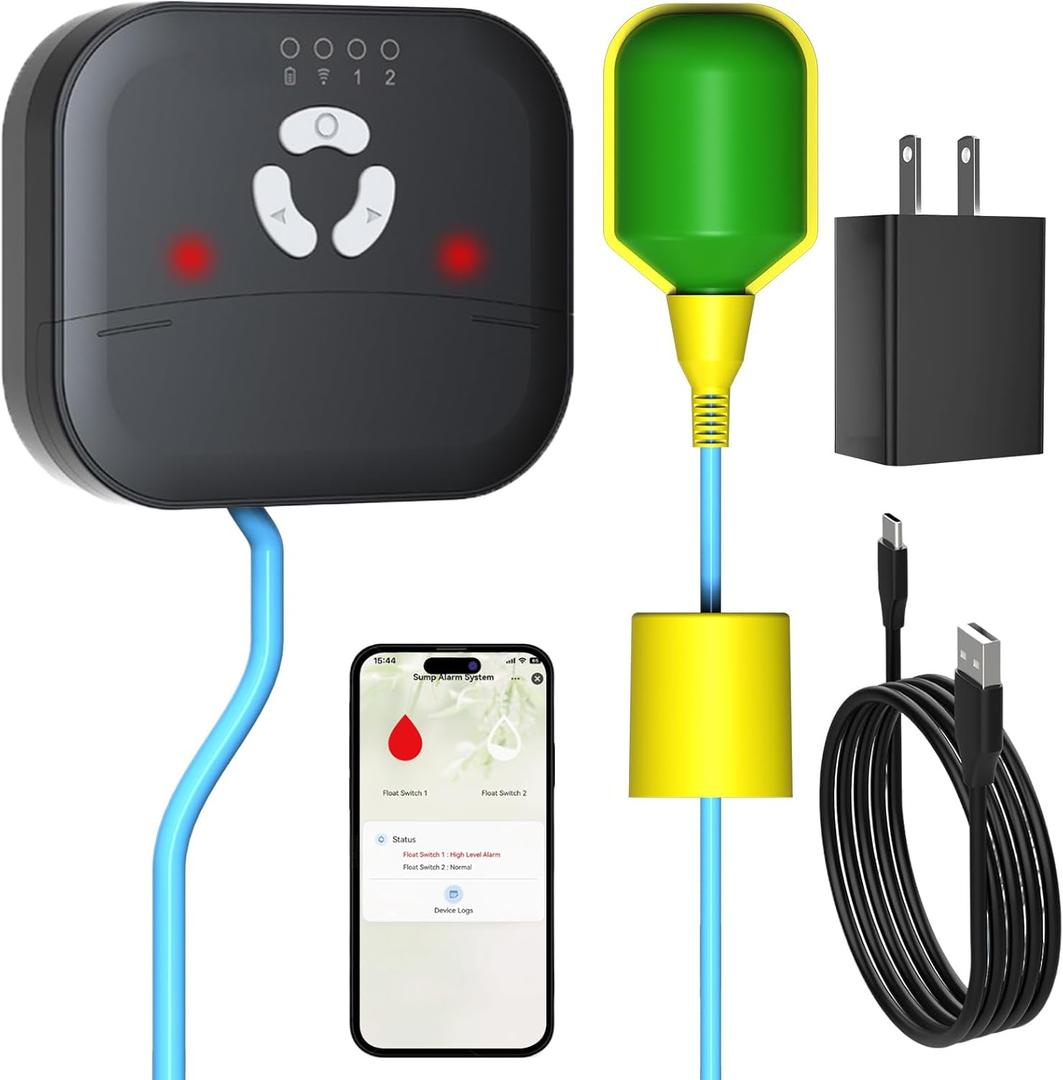 Smart WiFi High Sump Pump Alarm, Float Switch Water Level Detector, Free APP Alerts, 90dB Siren, LED Strobe, IP44 Waterproof, Easy-Install, Prevents Water Damage in Basement, Septic Tank, Water Tank