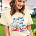 ALLTB Baseball Shirts Women Funny Baseball Mom Shirt Ballgame Graphic Tshirt Game Day Fan Tee Casual Short Sleeve Top (Beige, L)