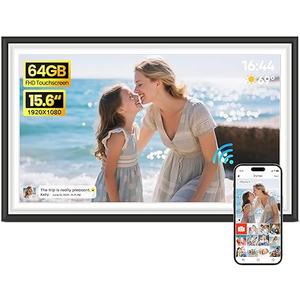 BIGASUO Digital Picture Frame Frameo 15.6" WiFi Electronic Photo Frames Large with 64GB Memory 1920x1080 IPS FHD Touch Screen Share Moments Instantly Anywhere Photo Gifts for Parents and Grandparents