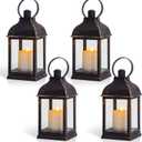 Vintage Lantern Decorative LED Flickering Flameless Candle with Timer, Battery Powered LED Decorative Hanging Golden Brushed Black Lanterns for Indoor Outdoor Garden Yard Home Decor(4 Pack)